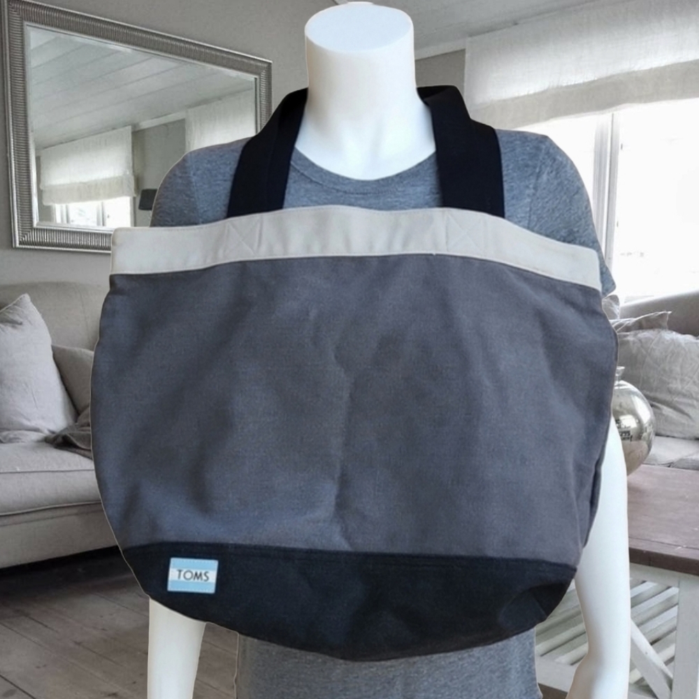 TOMS Shoes Oversized Canvas Bag Cotton Tote Shoulder Purse Gym Travel School - Picture 7 of 16